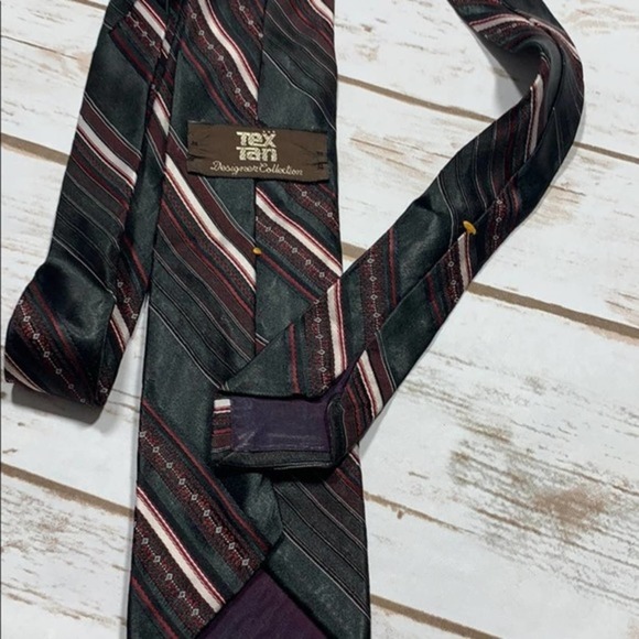 tex tan vintage shiny Black striped tie - Picture 3 of 3